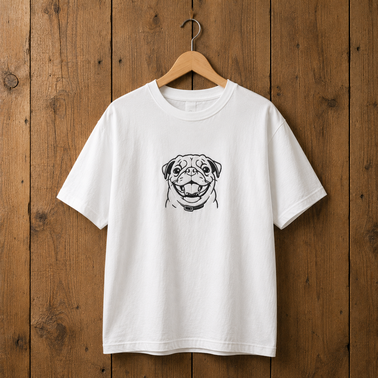 ペット刺繍 アニメ線画スタイル|Tシャツ(顔・1匹のみ)