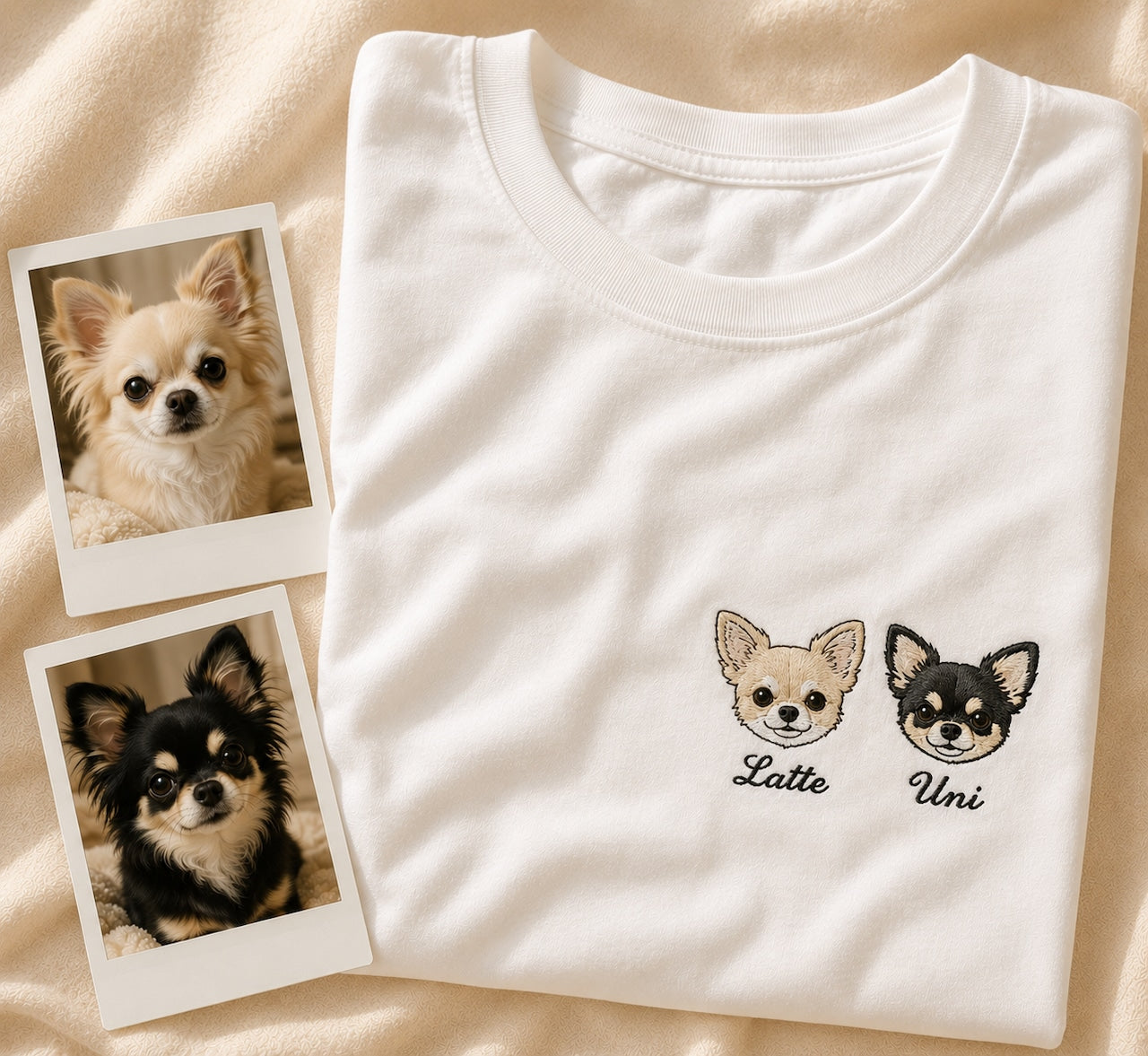 ペット刺繍　半袖Tシャツ　イラストスタイル