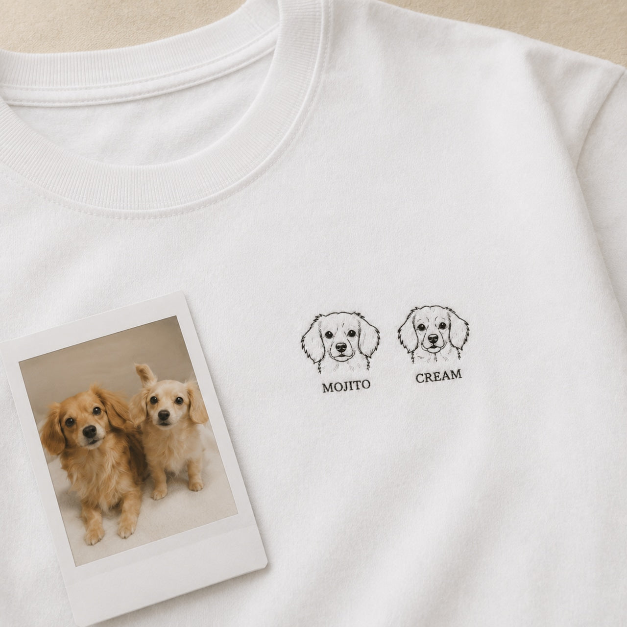 チワックスの顔の線画刺繍Tシャツ