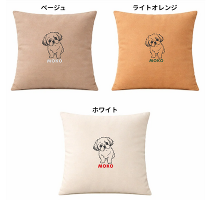 ペット刺繍　手書き線画スタイル｜クッションカバー（顔 or 全身 １匹のみ）