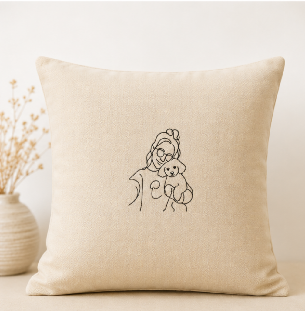 メモリアル刺繍　クッションカバー（線画・ラインアート）