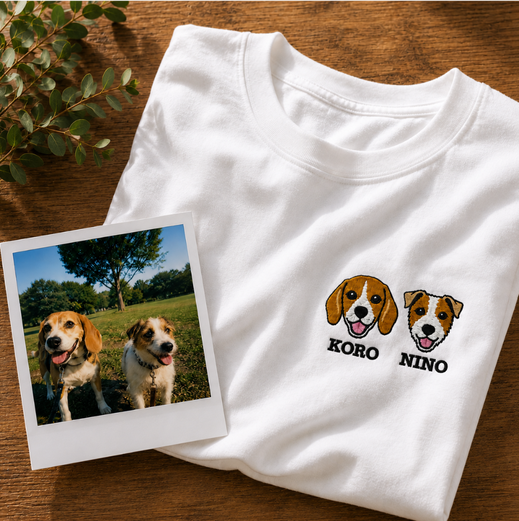 ペット刺繍　半袖Tシャツ　イラストスタイル