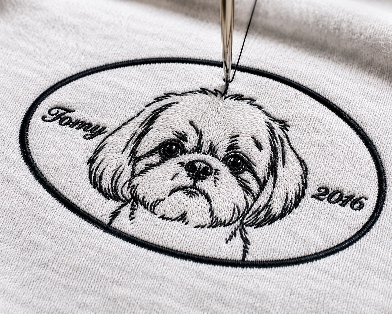 ペット刺繍　レトロ線画スタイル｜Tシャツ（顔・１匹のみ）