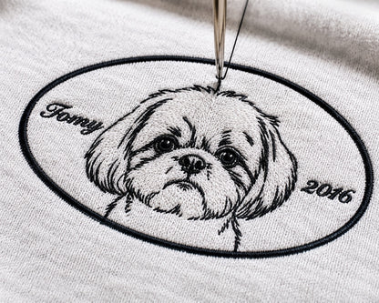 ペット刺繍　レトロ線画スタイル｜Tシャツ（顔・１匹のみ）