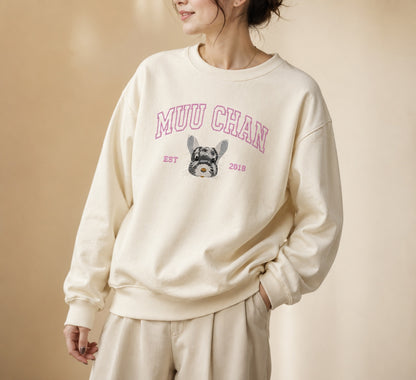 チンチラのペット刺繍がされたアメカジ風トレーナー　スウェット