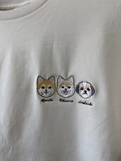 ペット（うちの子）３匹が刺繍されているTシャツ