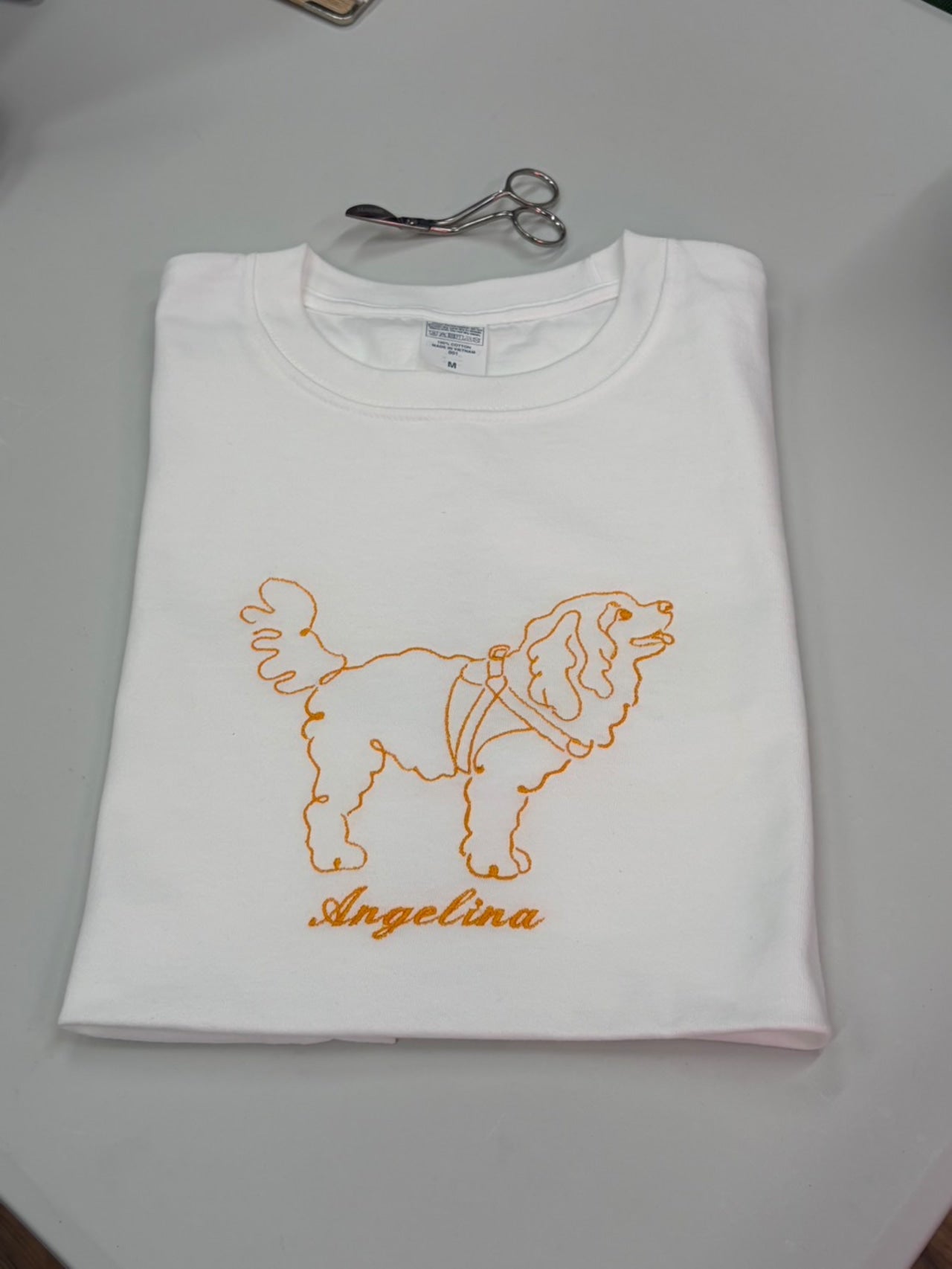 ペット刺繍　ラインアートスタイル｜Tシャツ（顔 or 全身・１匹のみ）