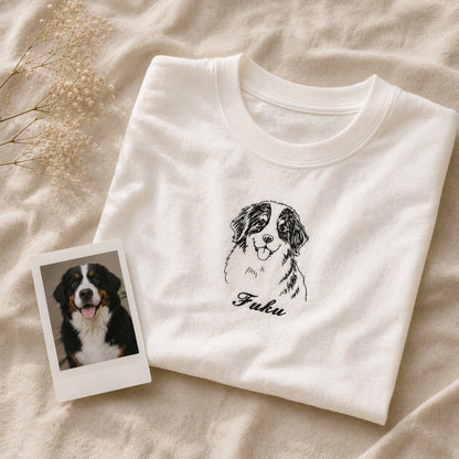バーニーズマウンテンの手書きスタイルの刺繍Tシャツ（ペット刺繍・うちの子刺繍）
