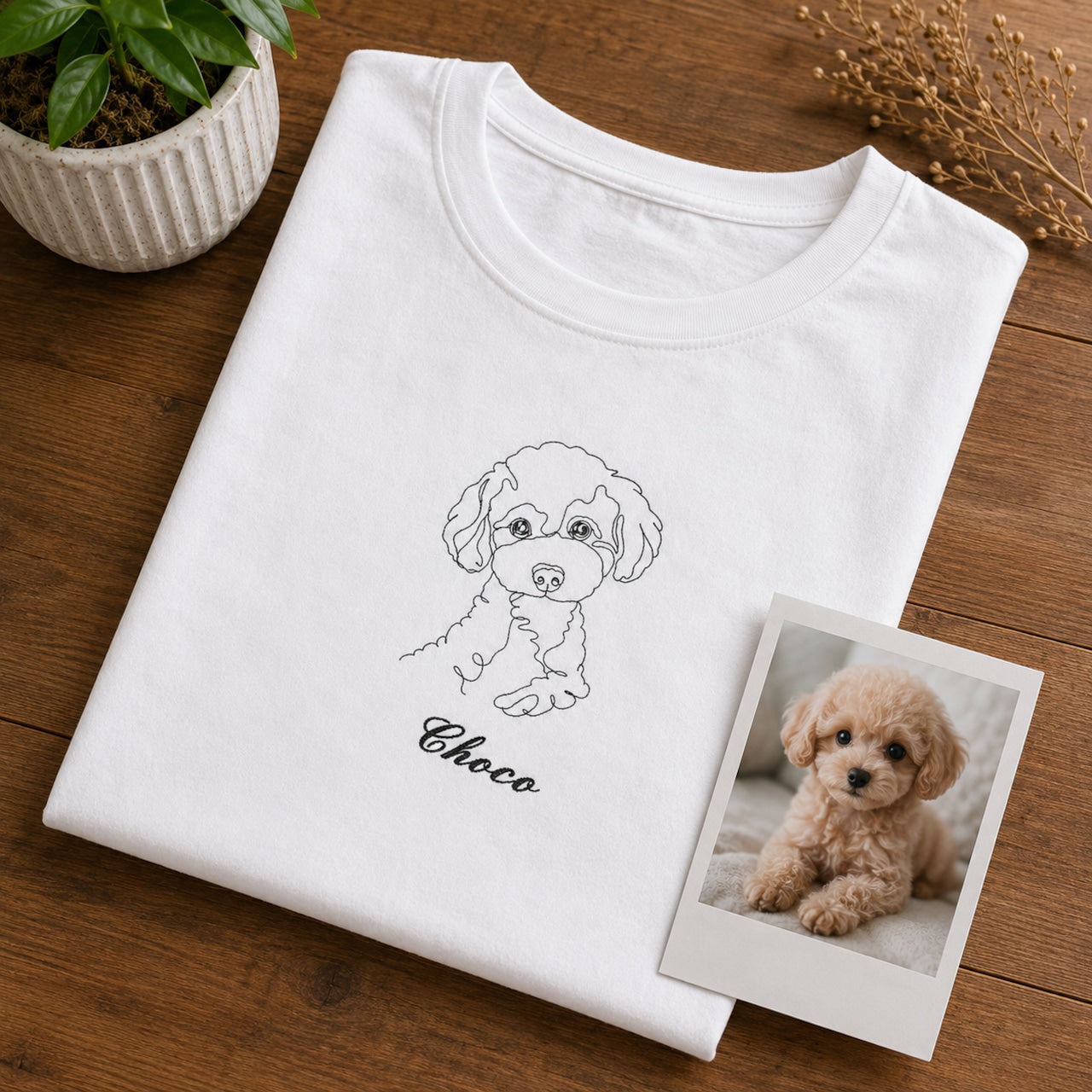 ペット刺繍　ラインアートスタイル｜Tシャツ（顔 or 全身・１匹のみ）