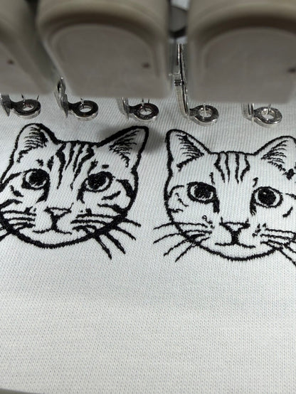 猫の顔が刺繍されている様子仮定
