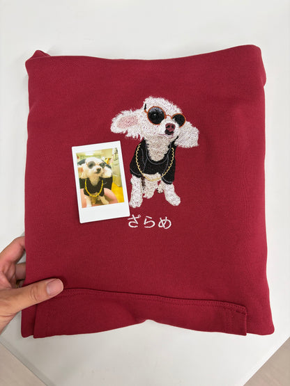 スマホ写真からつくる ペット刺繍パーカー｜リアル・写真のまま刺繍・名入れ