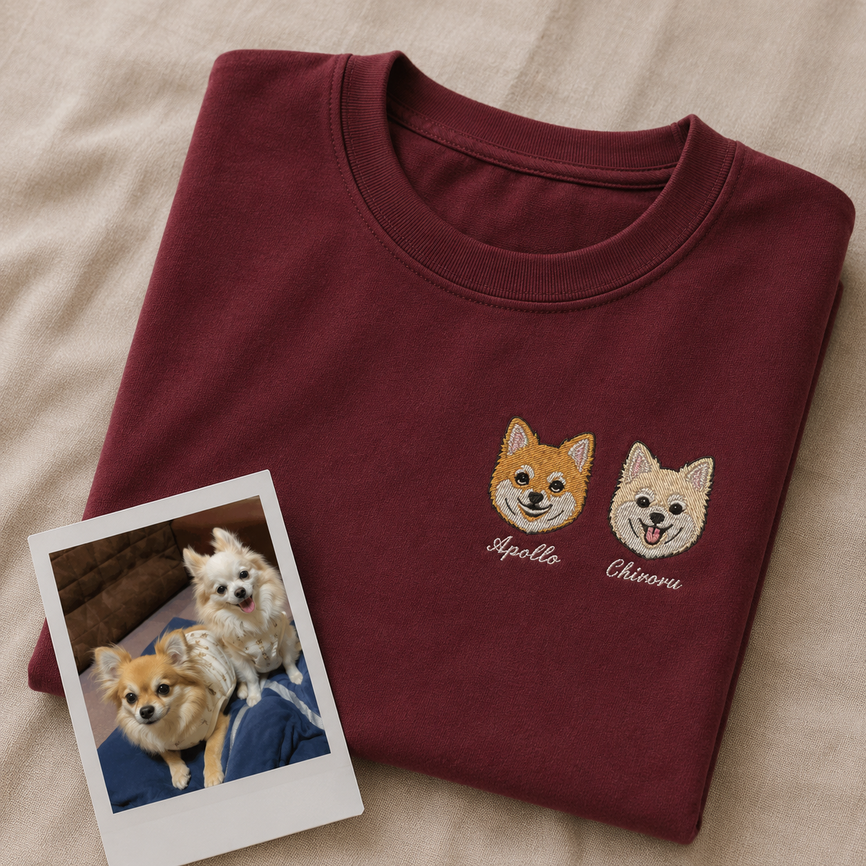 ペット刺繍　半袖Tシャツ　イラストスタイル