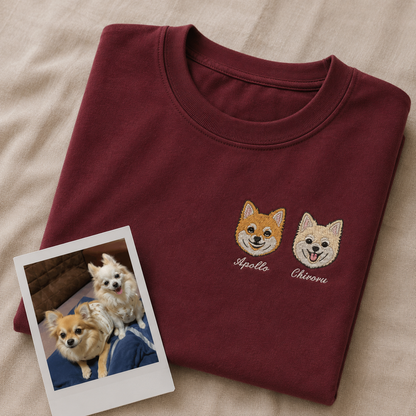 ペット刺繍　半袖Tシャツ　イラストスタイル