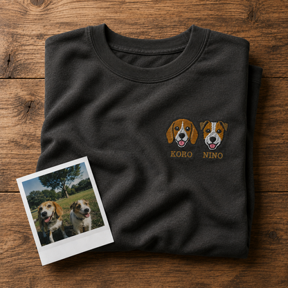 ペット刺繍　半袖Tシャツ　イラストスタイル