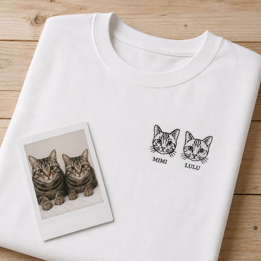 ペット刺繍　半袖Tシャツ　線画スタイル