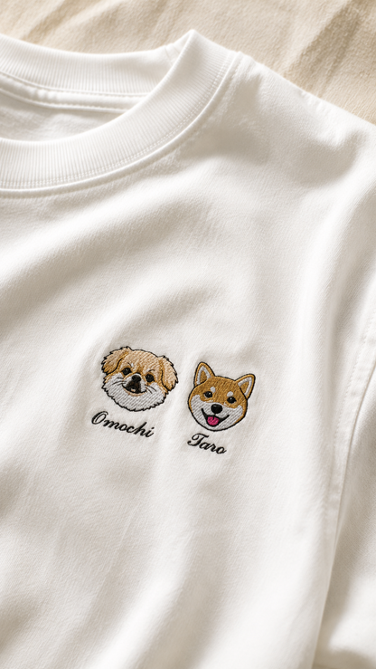 ペット刺繍　半袖Tシャツ　イラストスタイル
