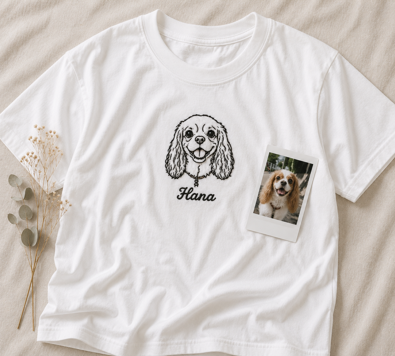 ペット刺繍　アニメ線画スタイル｜Tシャツ（顔・１匹のみ）