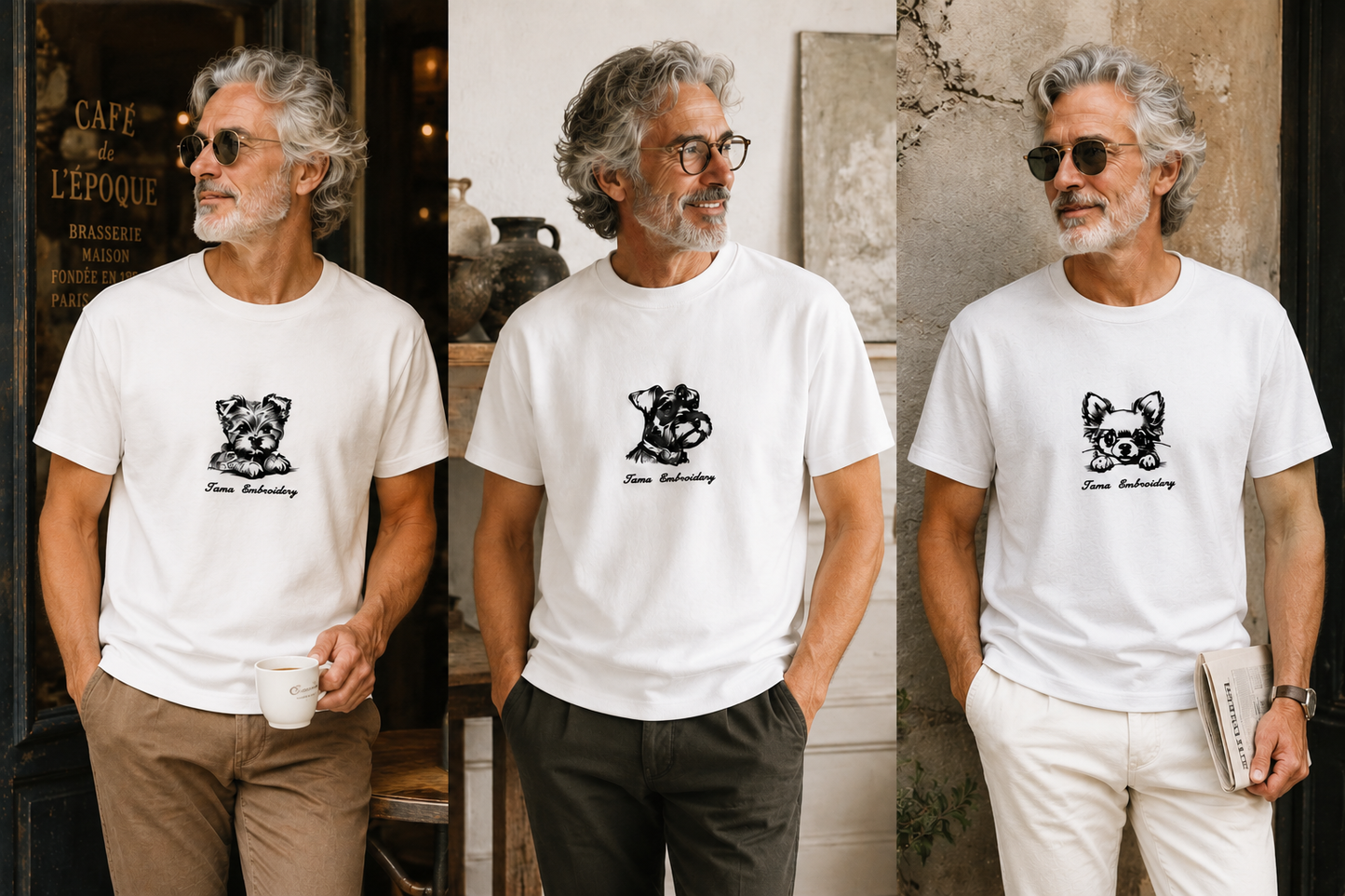 鉛筆デッサン DOG Tシャツ【多摩の刺繍屋オリジナル】