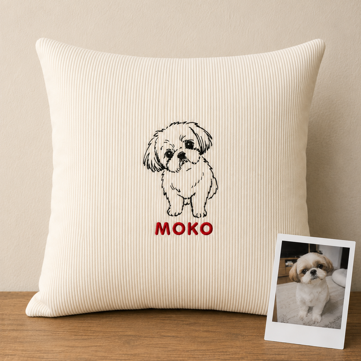 ペット刺繍　手書き線画スタイル｜クッションカバー（顔 or 全身 １匹のみ）