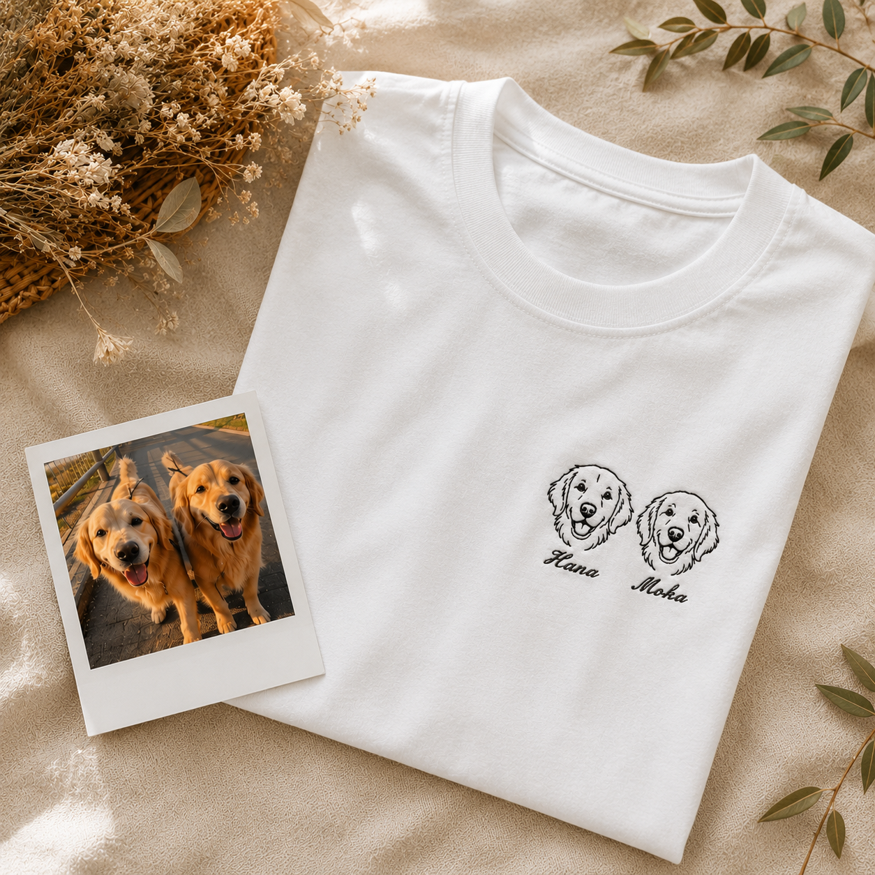 ゴールデンレトリバーの刺繡がはいったTシャツ（ペット刺繍）