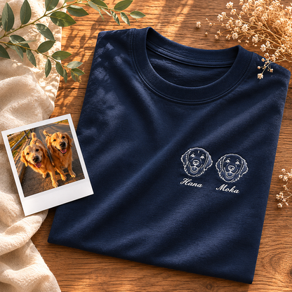 ゴールデンレトリバーの刺繍がはいったネイビーのTシャツ（ペット刺繍）
