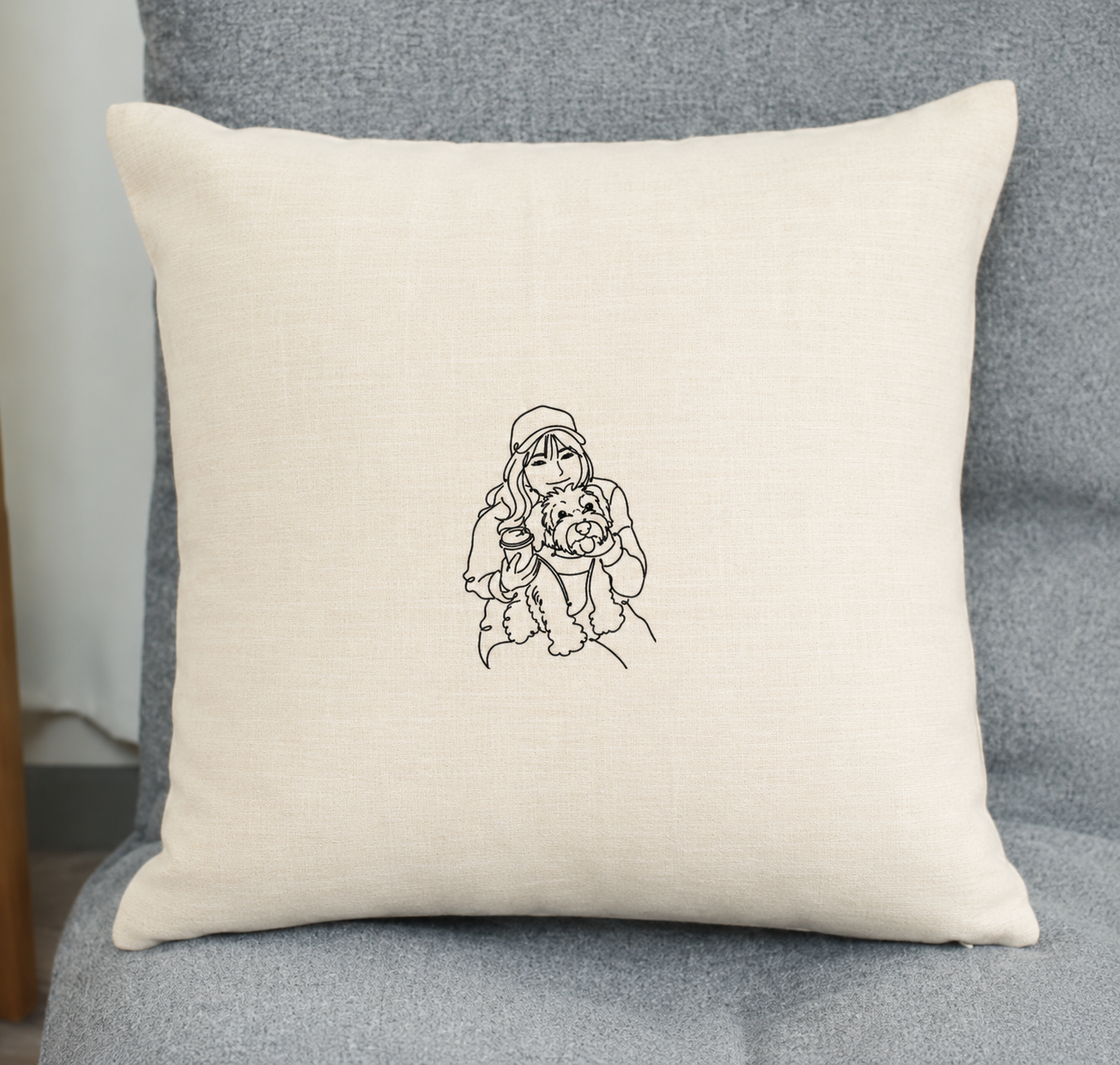 メモリアル刺繍　クッションカバー（線画・ラインアート）