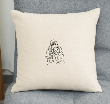 メモリアル刺繍　クッションカバー（線画・ラインアート）