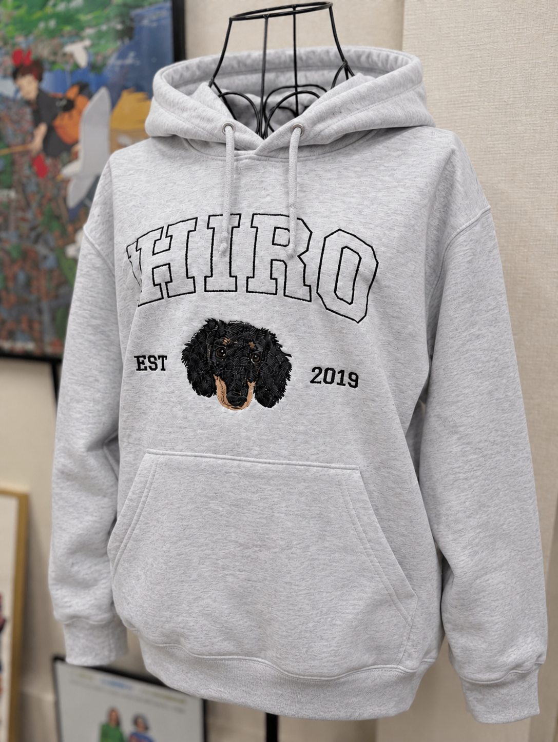 アメカジ刺繍パーカー アッシュ ダックスフンド HIRO
