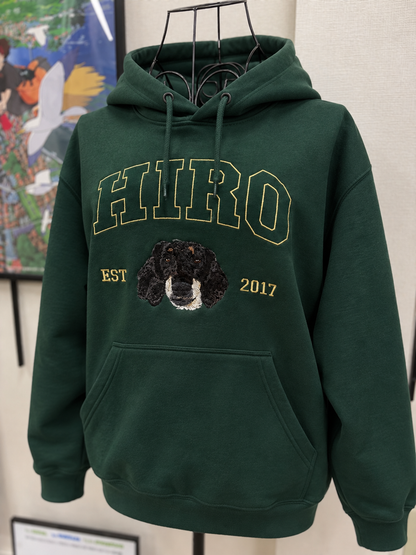 アメカジ刺繍パーカー アイビーグリーン ダックスフンド HIRO