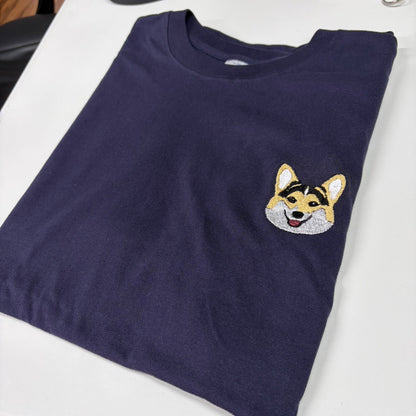 コーギーのイラスト刺繍Tシャツ（ペット刺繍）