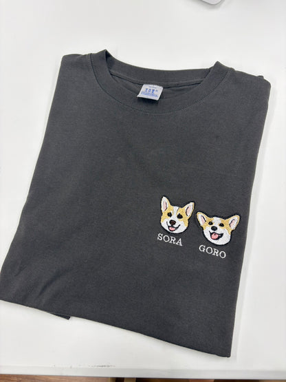 ペット刺繍　イラストスタイル｜Tシャツ（顔・１匹のみ）