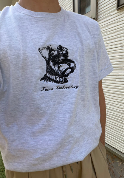 鉛筆デッサン DOG Tシャツ【多摩の刺繍屋オリジナル】