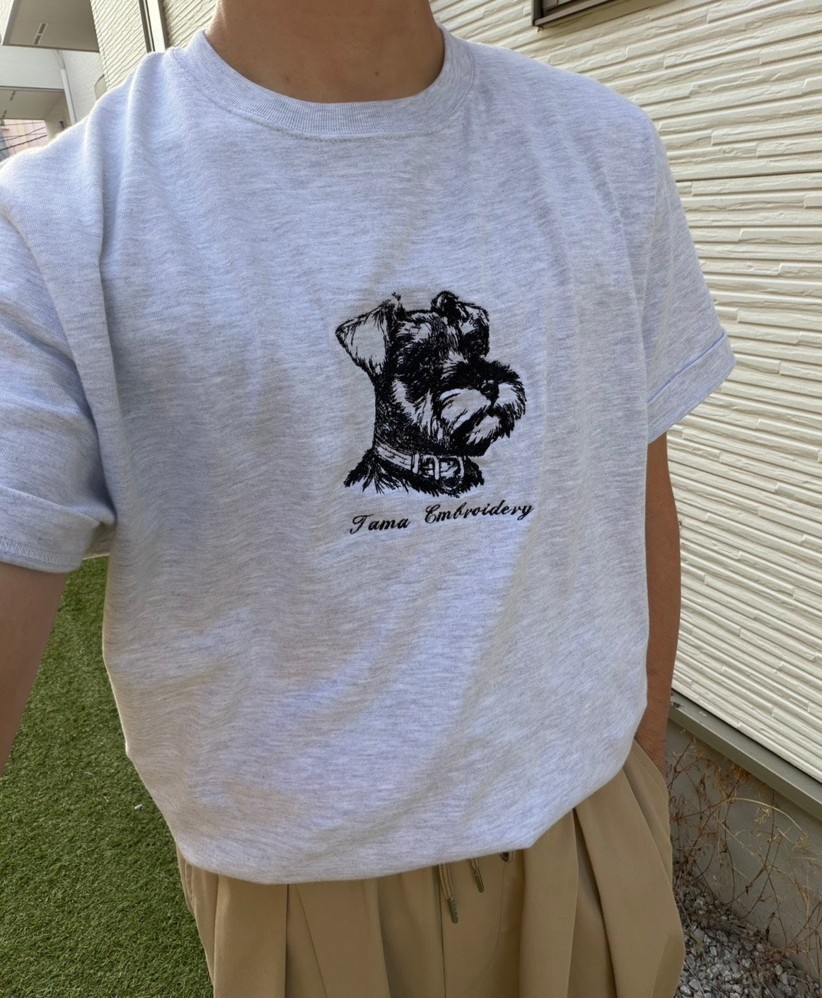 鉛筆デッサン DOG Tシャツ【多摩の刺繍屋オリジナル】