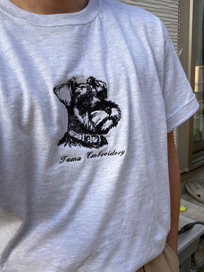 鉛筆デッサン DOG Tシャツ【多摩の刺繍屋オリジナル】