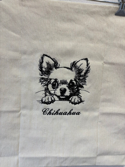 チワワ　鉛筆デッサン刺繍　クッションカバー
