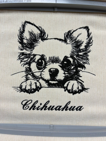 チワワ　鉛筆デッサン刺繍　クッションカバー