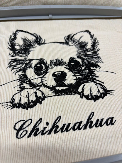 チワワ　鉛筆デッサン刺繍　クッションカバー