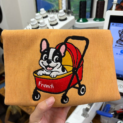 フレンチブルドッグ　海外アニメスタイル　刺繡クッションカバー