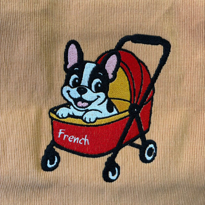フレンチブルドッグ　海外アニメスタイル　刺繡クッションカバー