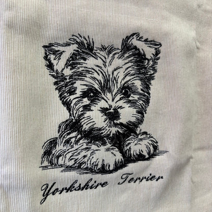 ヨークシャテリア　鉛筆デッサン刺繍　クッションカバー
