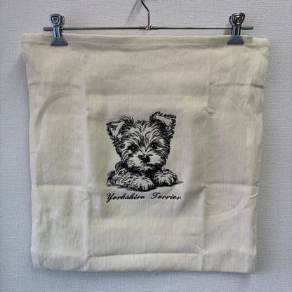 ヨークシャテリア　鉛筆デッサン刺繍　クッションカバー