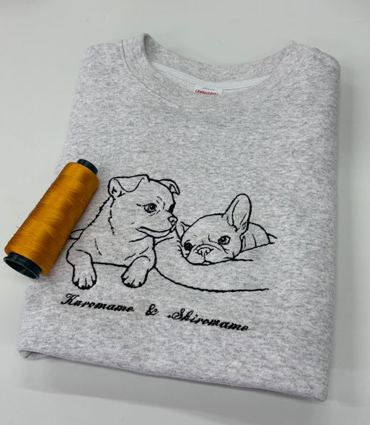 線画刺繍トレーナー