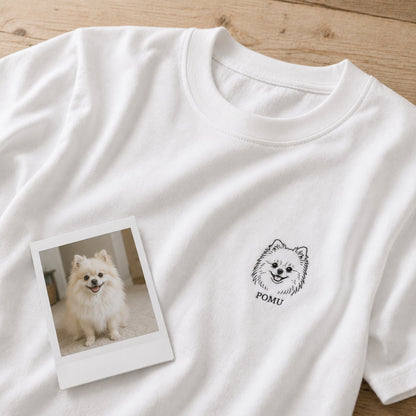 ペット刺繍　半袖Tシャツ　線画スタイル